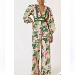 FARM Rio Green and Pink Floral Jumpsuit